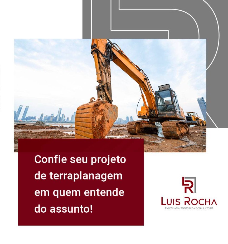 Projeto de terraplanagem com escavadeira em obra